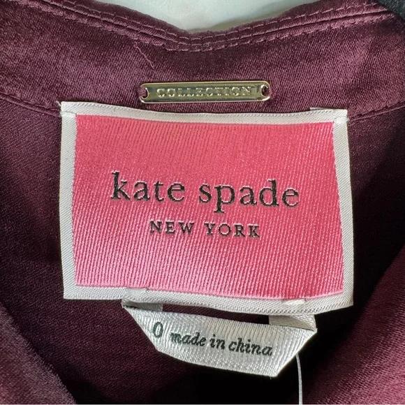 KATE SPADE COLLECTION Satin Midi Shirtdress in Candied Fig - NJMUA864 - Sz 0 - Picture 11 of 12
